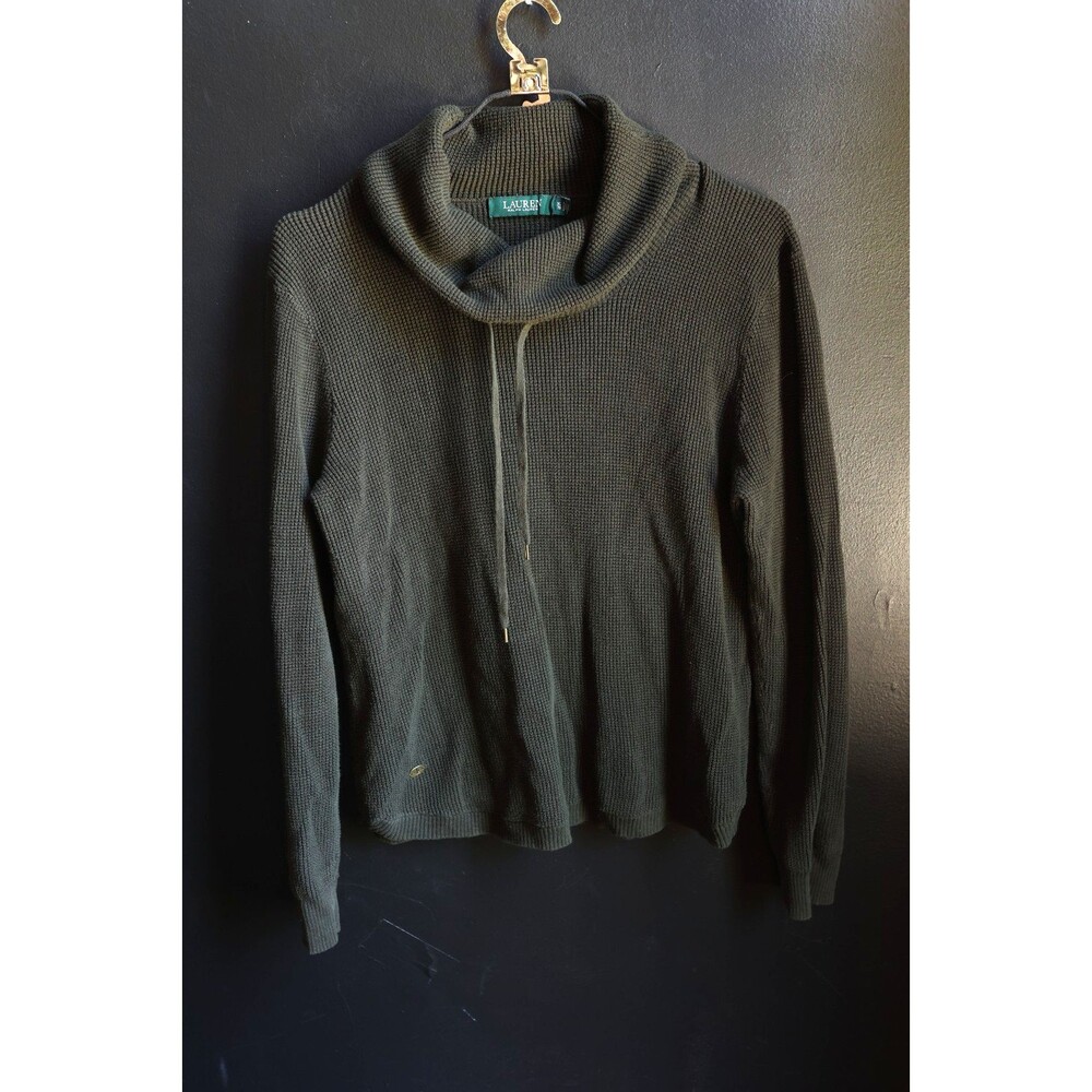 Lauren Ralph Lauren Waffle Knit Sweater Olive Green Pullover Thermal Minimalist
